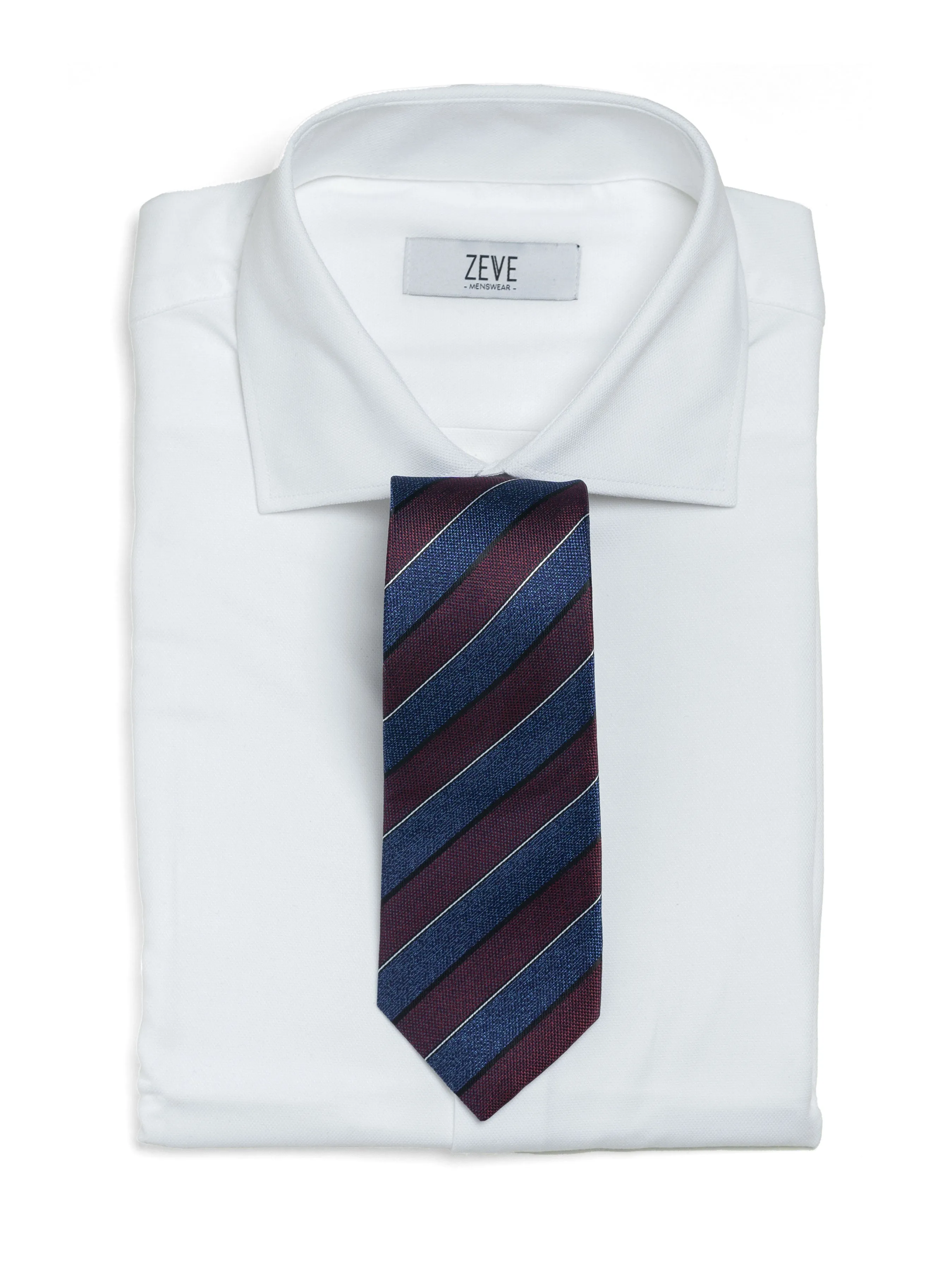 Awning Stripe Tie - Navy Blue with Maroon Line