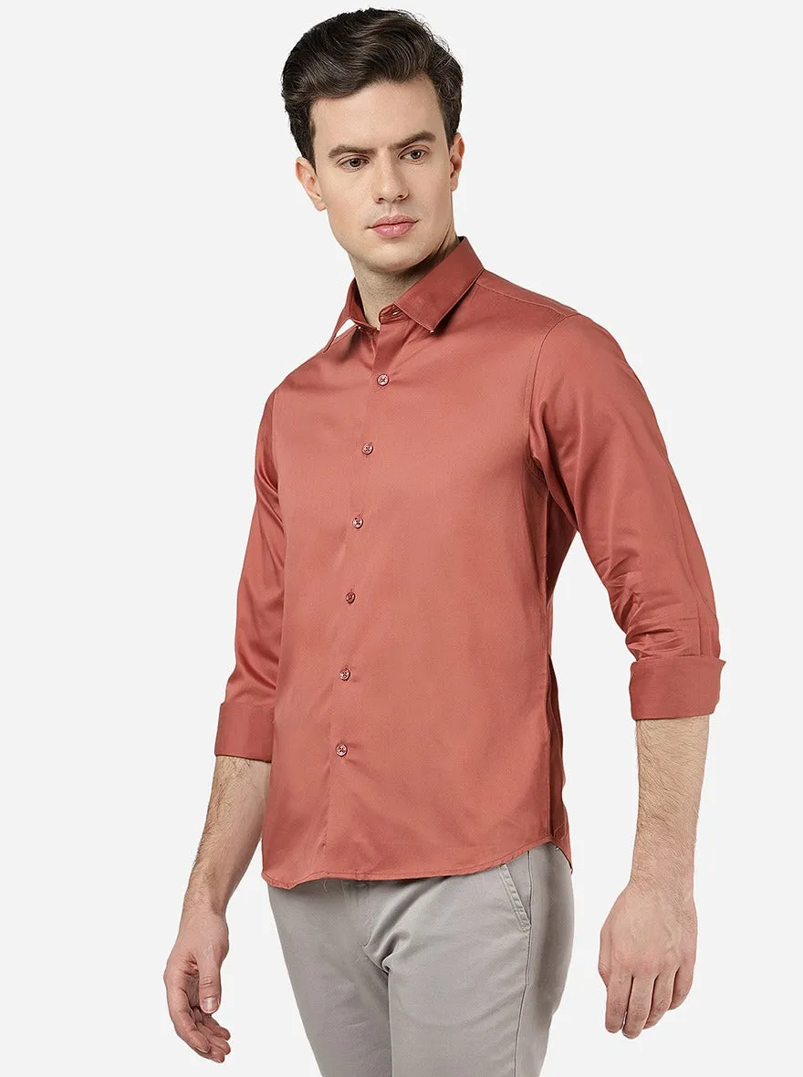 Baked Clay Solid Slim Fit Casual Shirt | Greenfibre