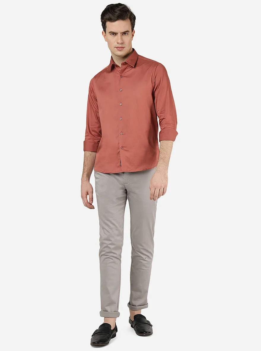 Baked Clay Solid Slim Fit Casual Shirt | Greenfibre