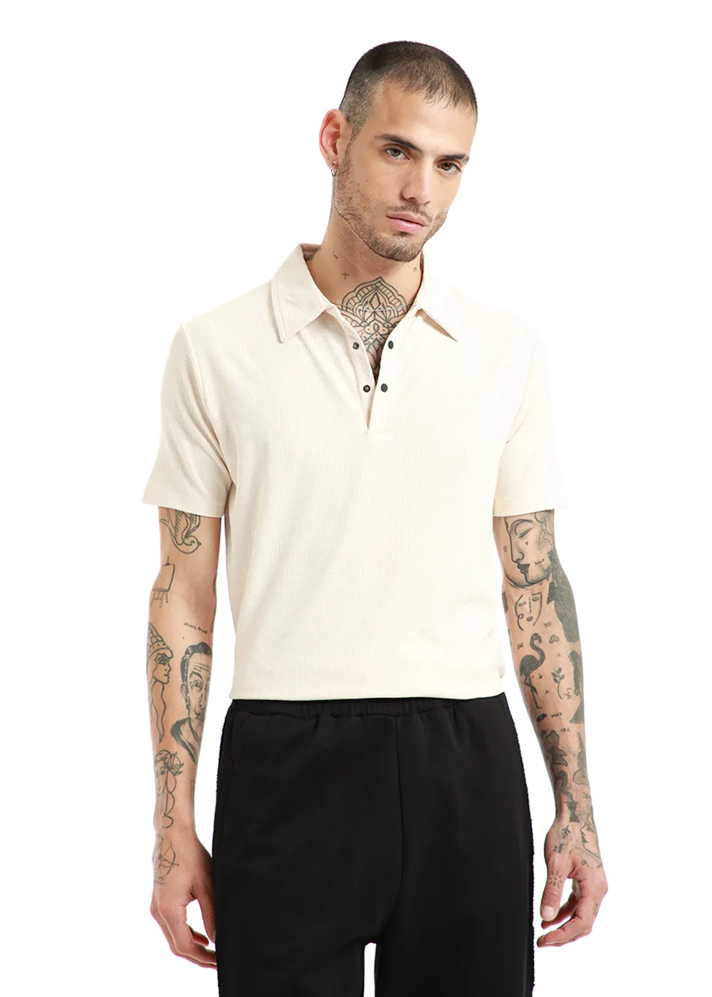 Basket Weave Off White Polo Tshirt