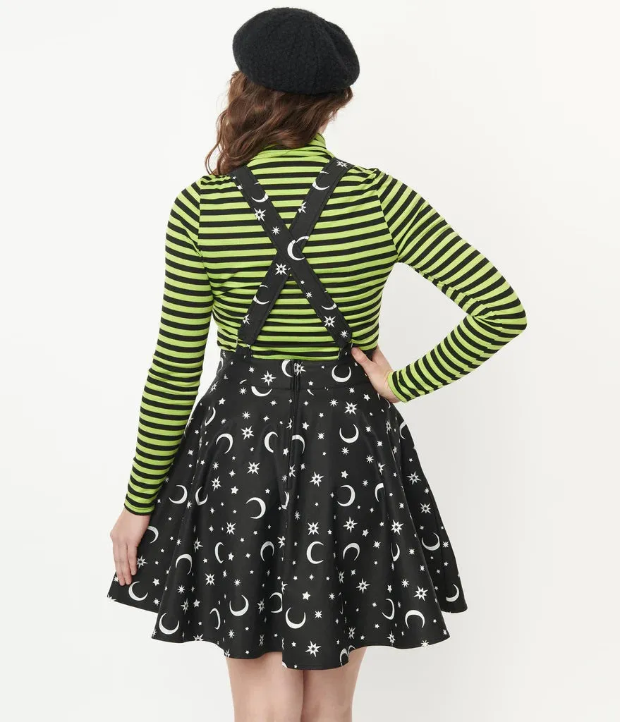 Black and White Moon Print Brionne Pinafore Skirt