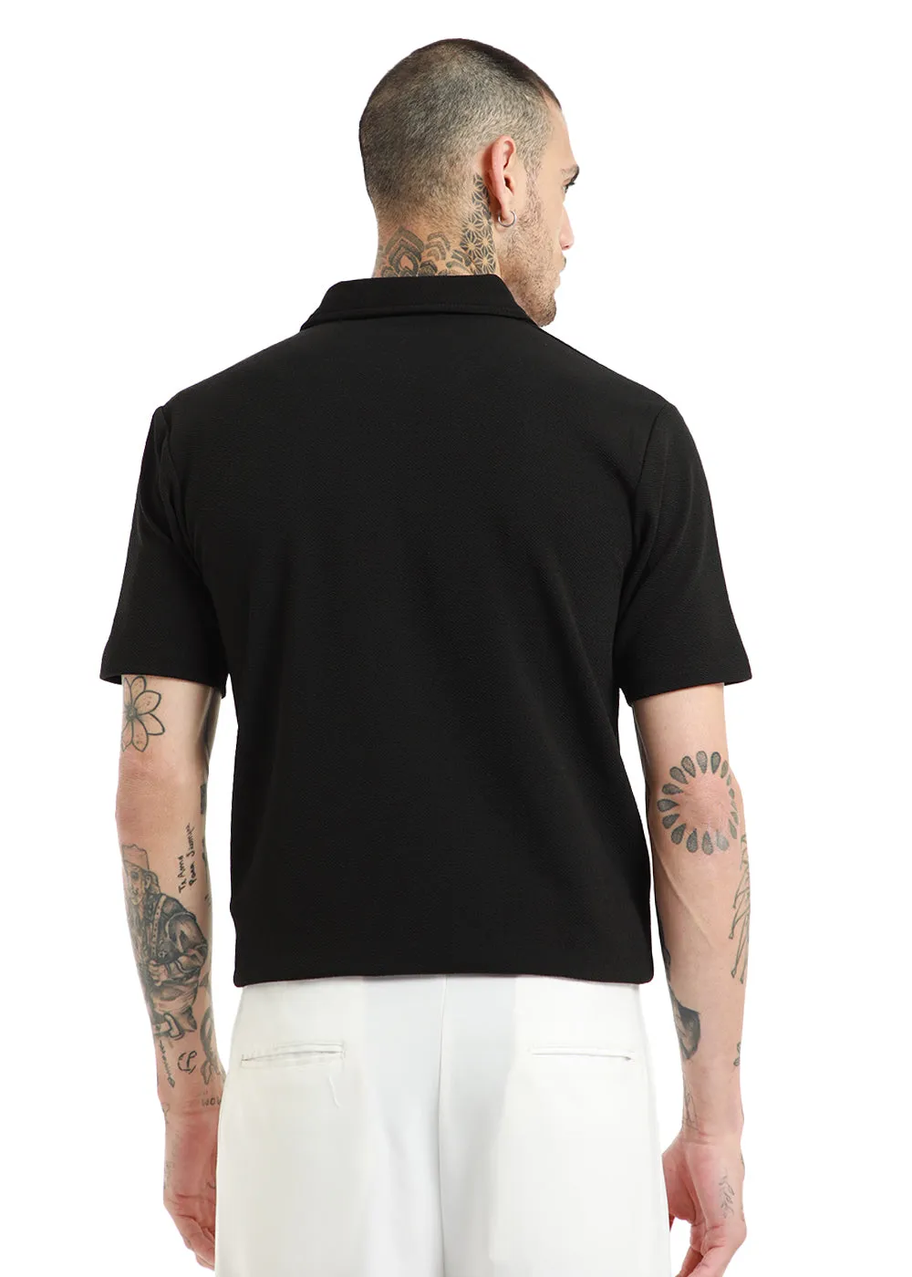 Black classic Textured Polo Tshirt