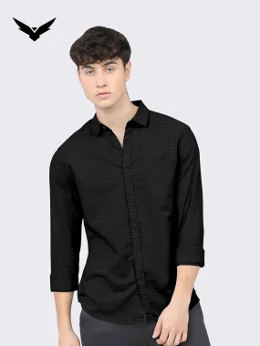 Black Color Weft Dobby Soft Cotton Solid Shirt