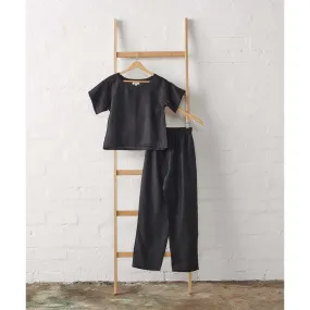 Black Linen Tee & Pant Pyjama Set