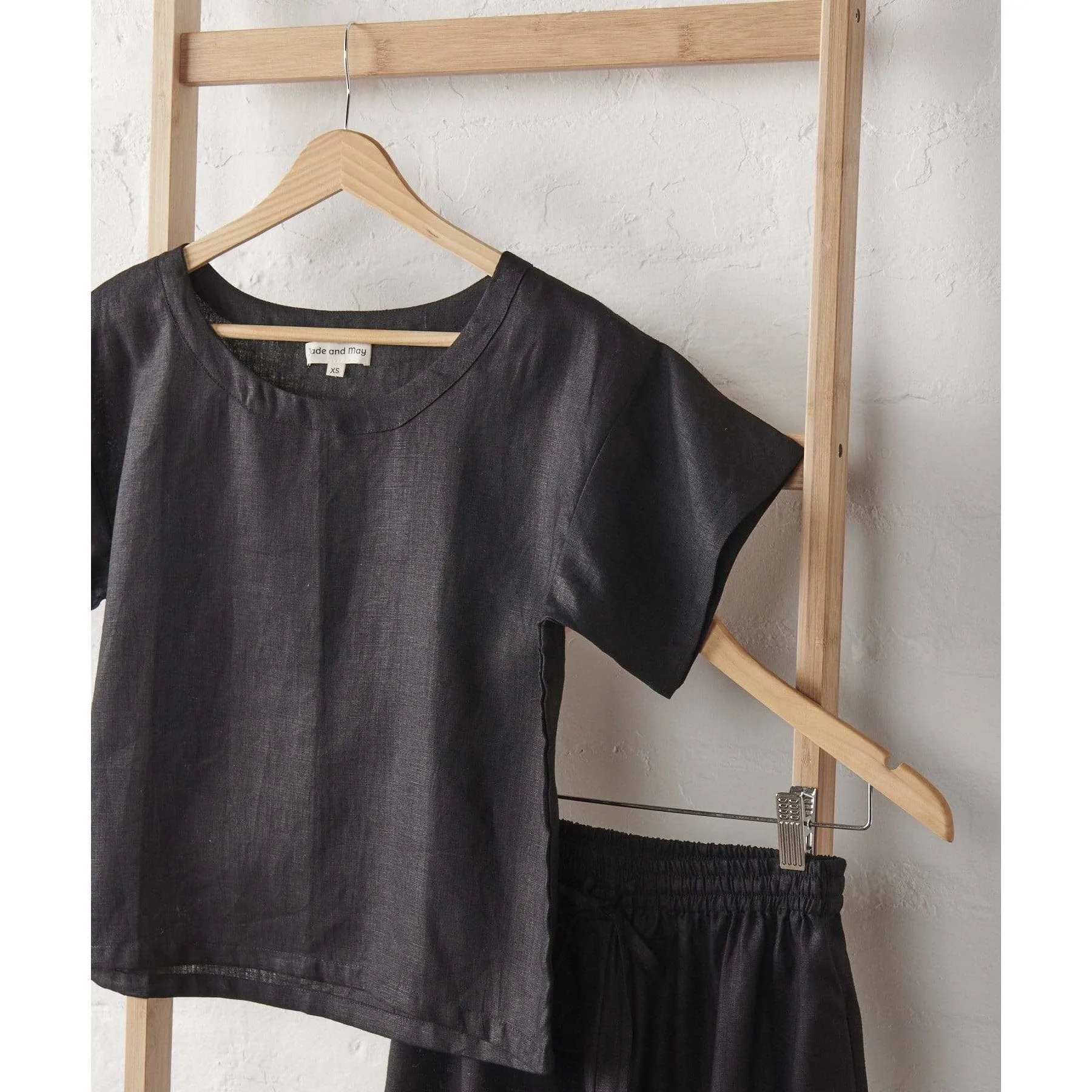 Black Linen Tee & Pant Pyjama Set