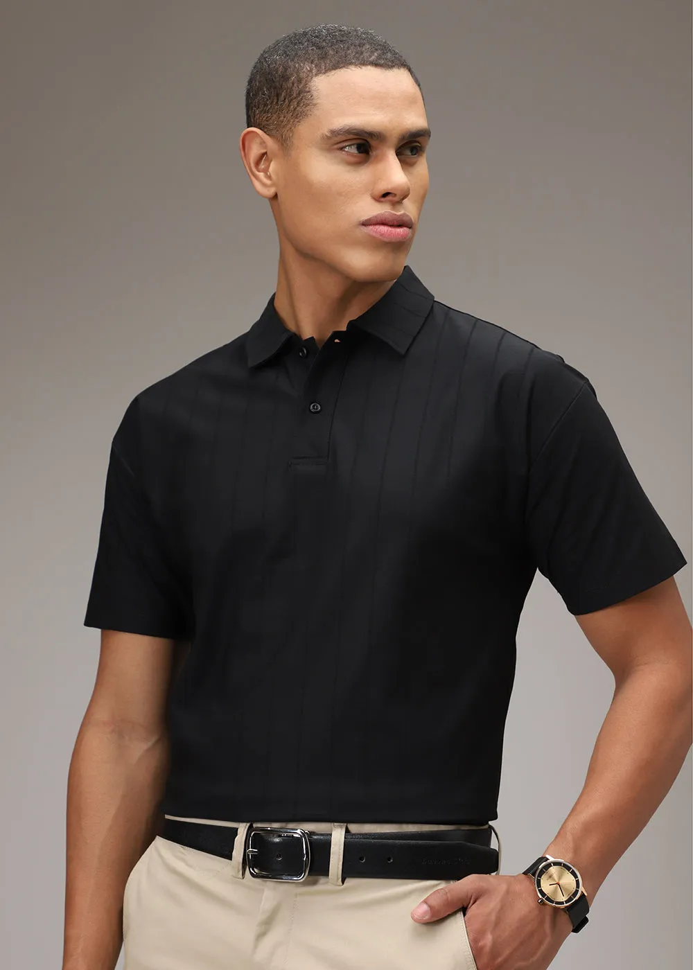 Black Stripped Polo T-Shirt