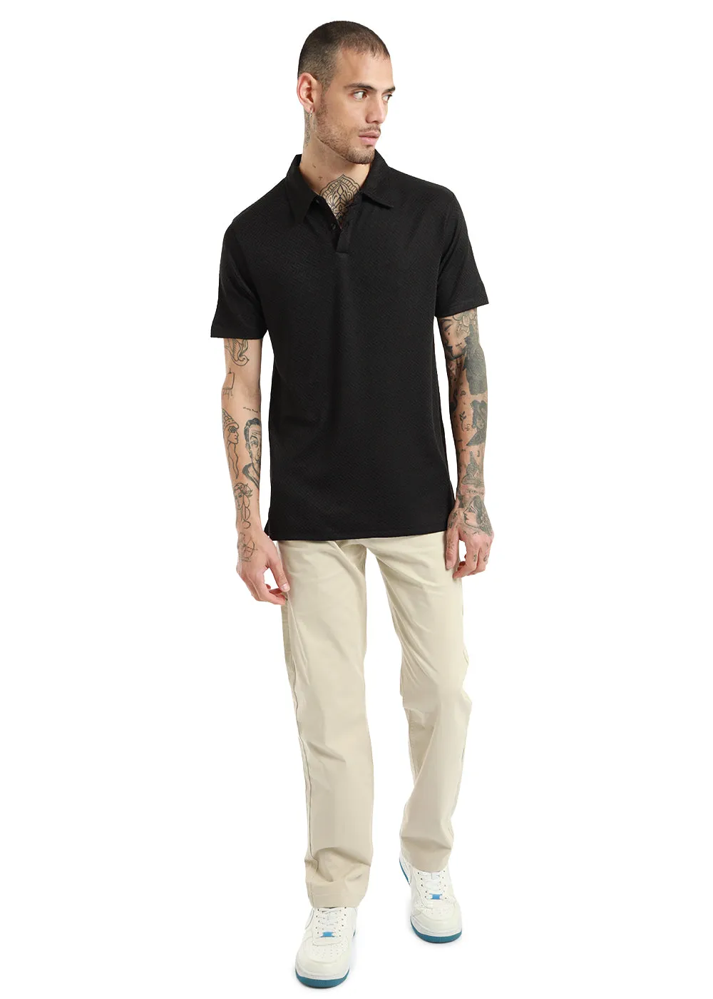 Black Twin Weave Polo T-shirt