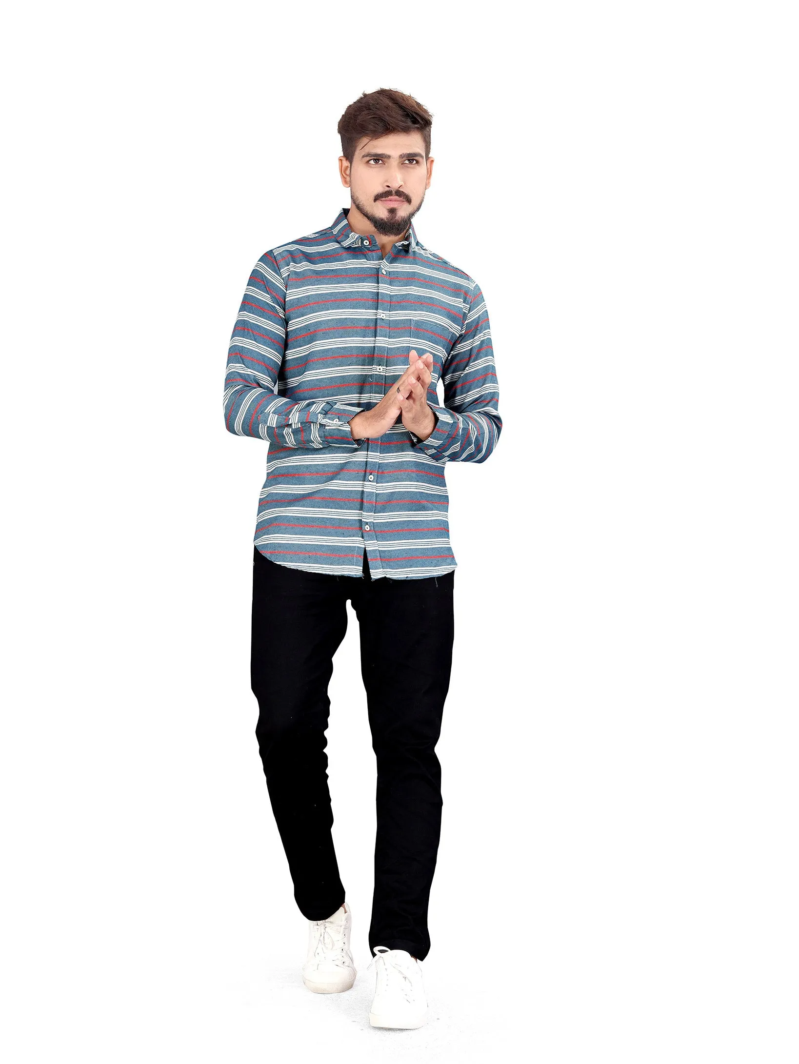 Blue Horizontal Multitrack Striped Shirt