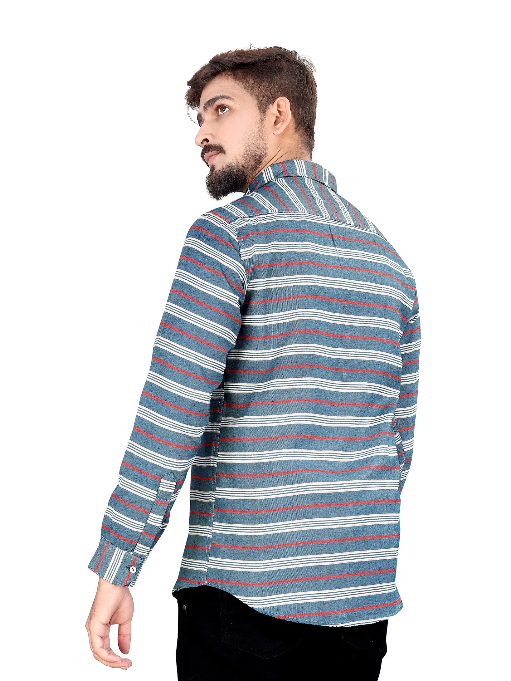 Blue Horizontal Multitrack Striped Shirt