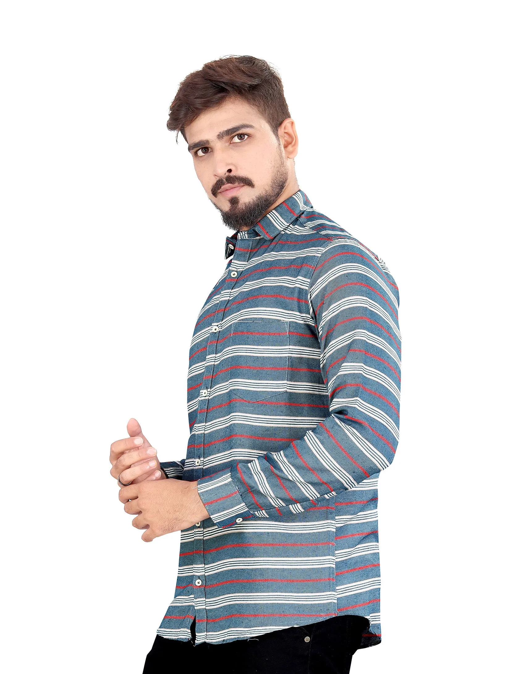 Blue Horizontal Multitrack Striped Shirt