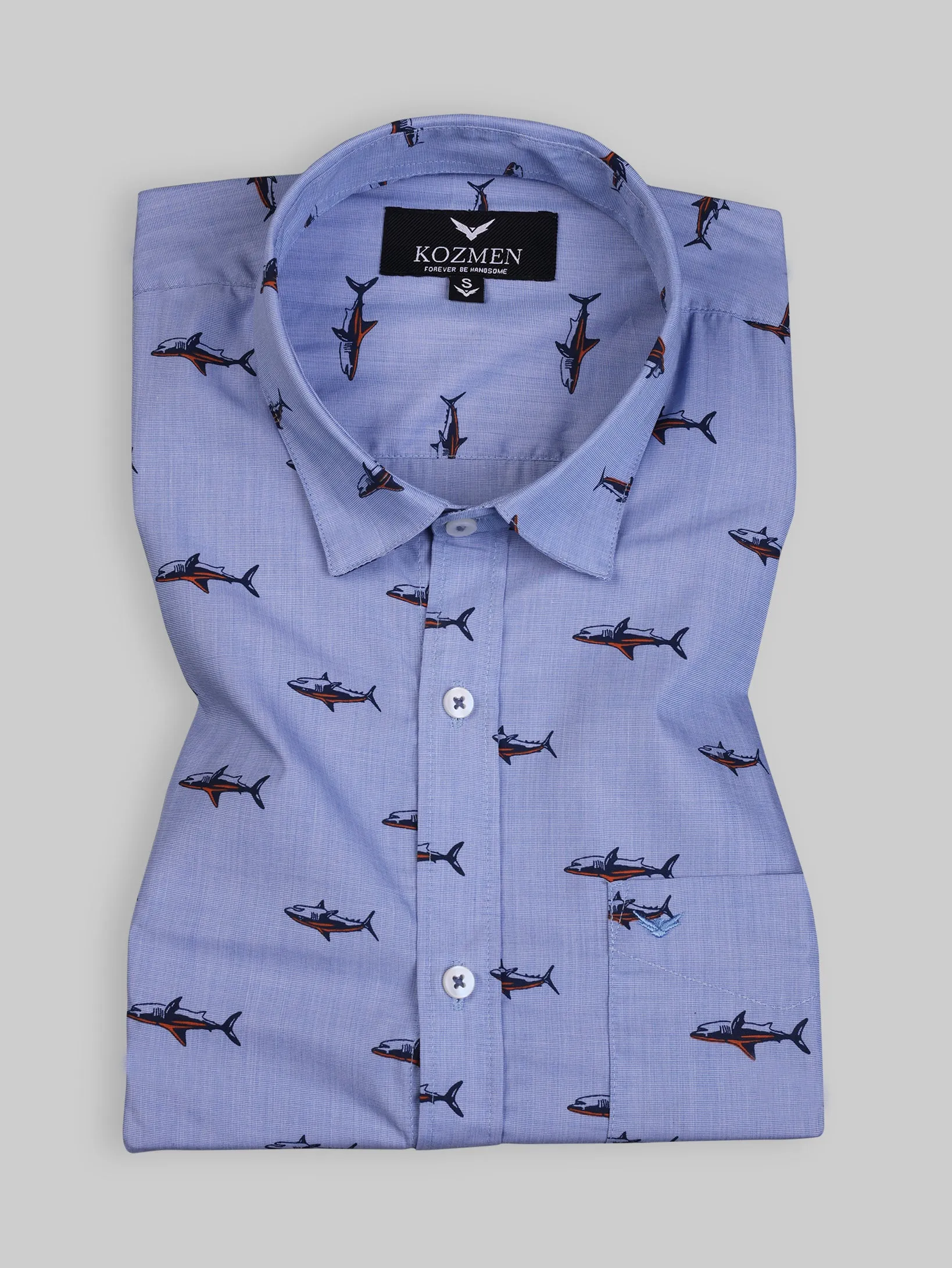 Blue Whale Print Cotton Shirt