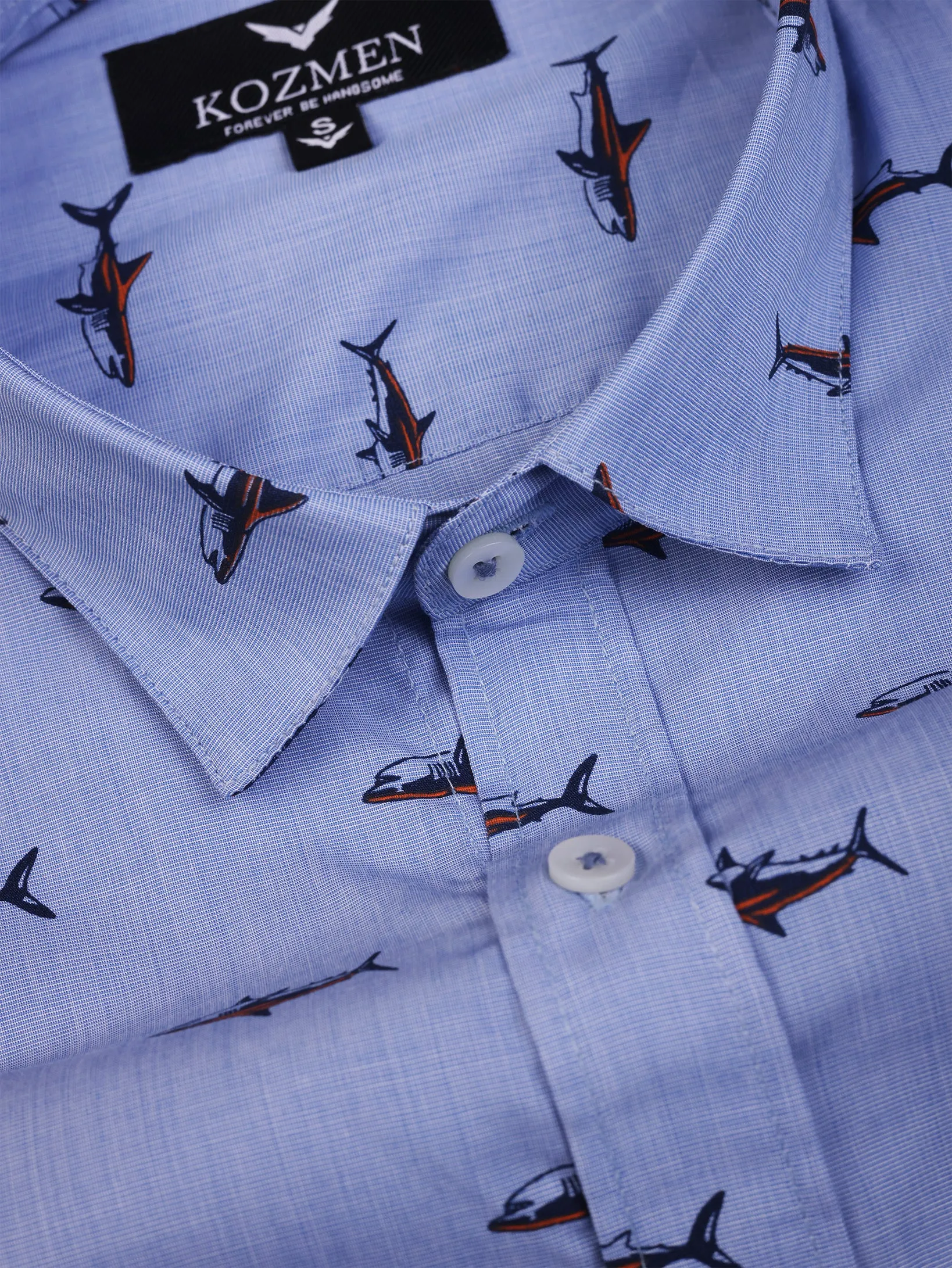 Blue Whale Print Cotton Shirt