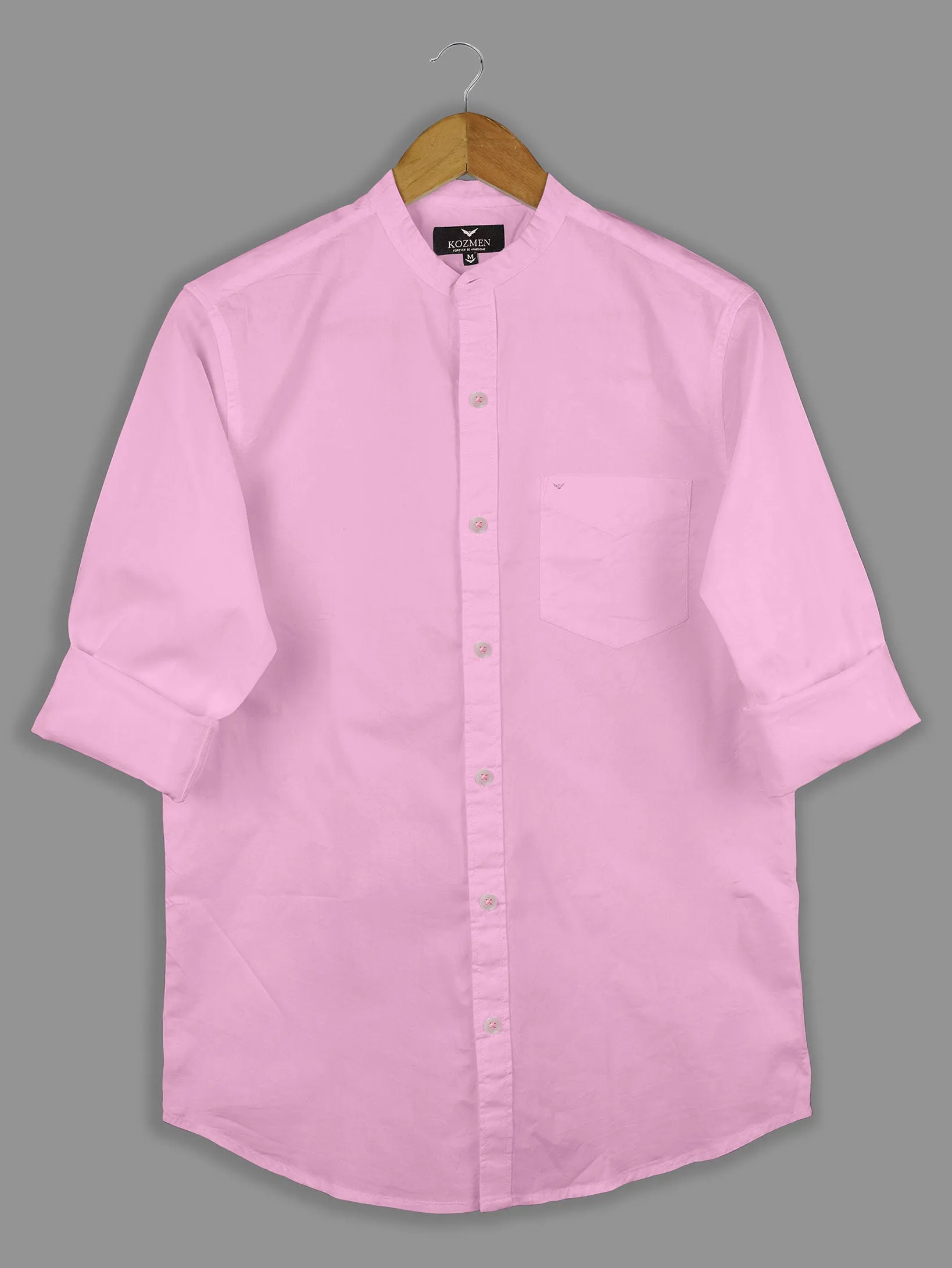 Blush Pink Premium Super Soft Solid Cotton Mandarin Collar Shirt