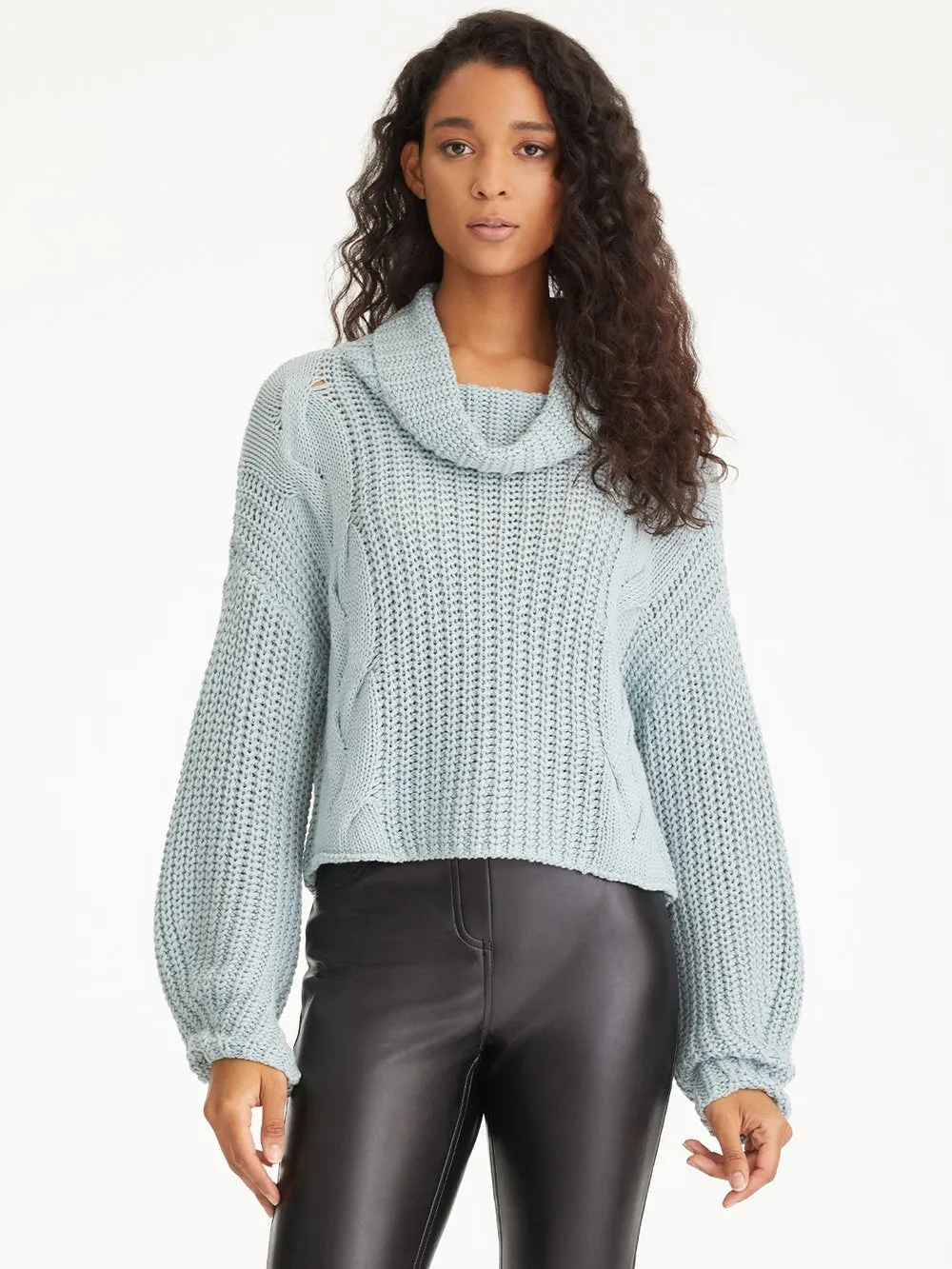 Cable Detail Cowl Neck Shaker Sweater