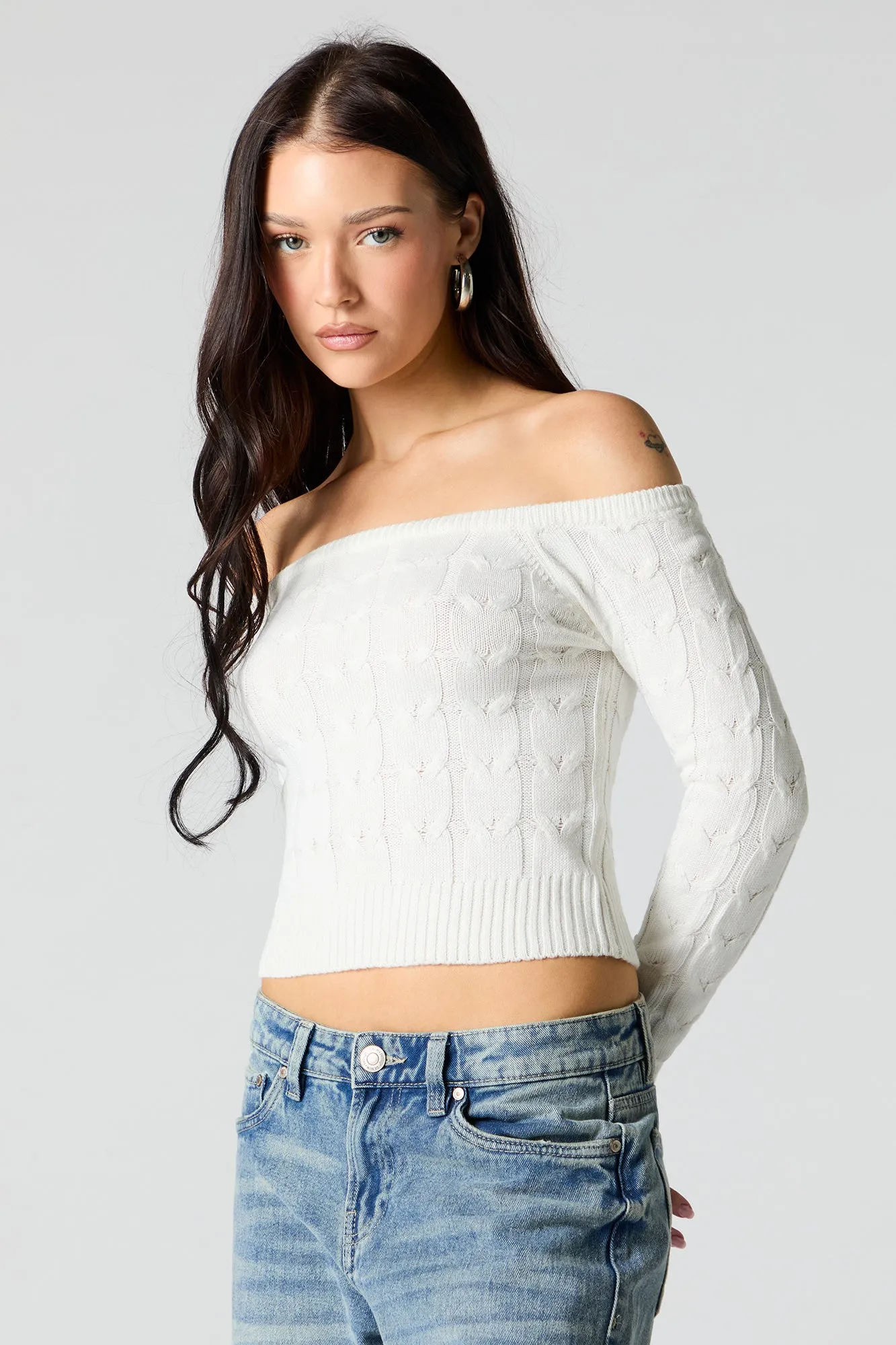 Cable Knit Cropped Sweater