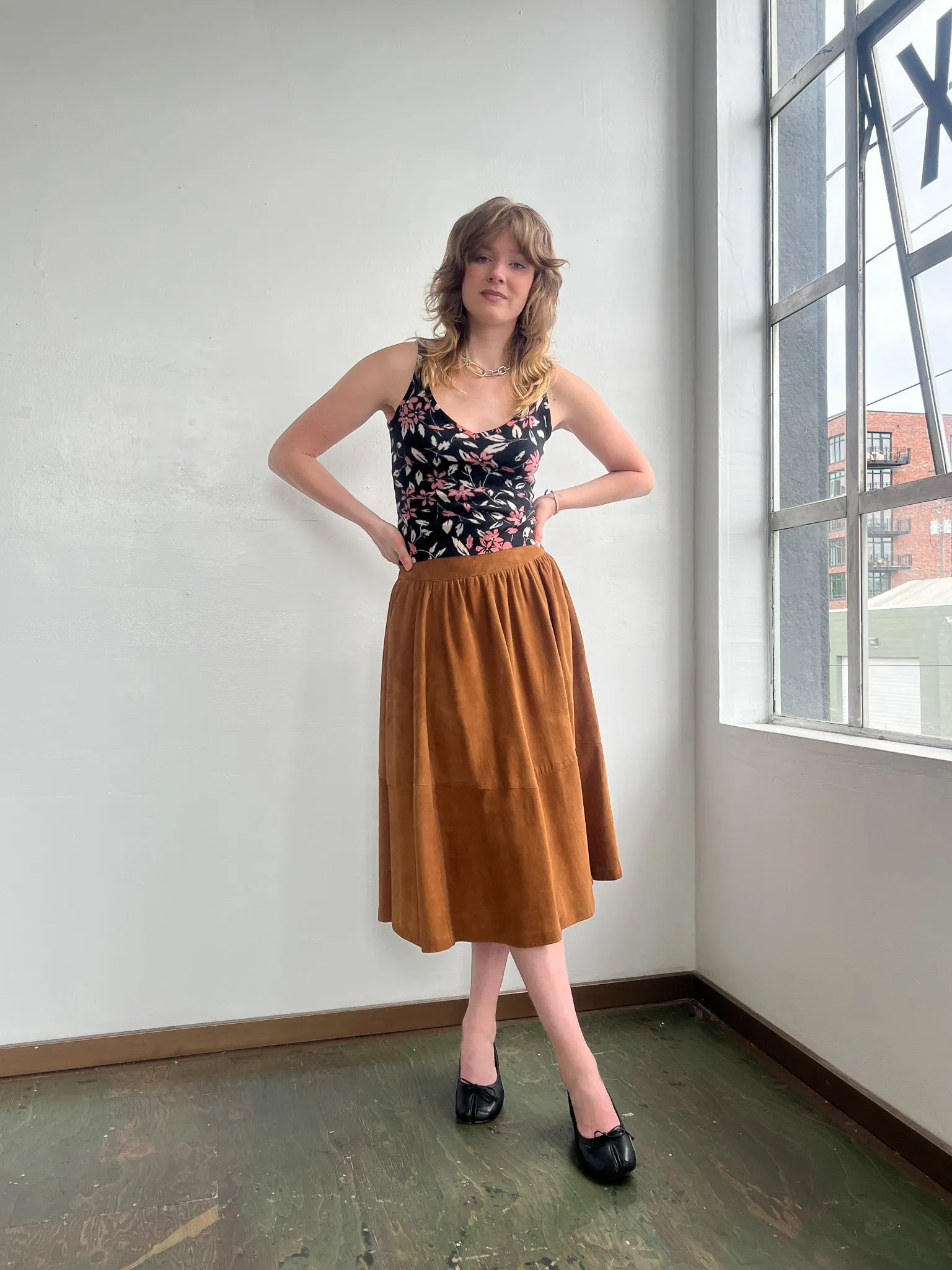 Caramel Suede Voluminous Skirt (S/M)