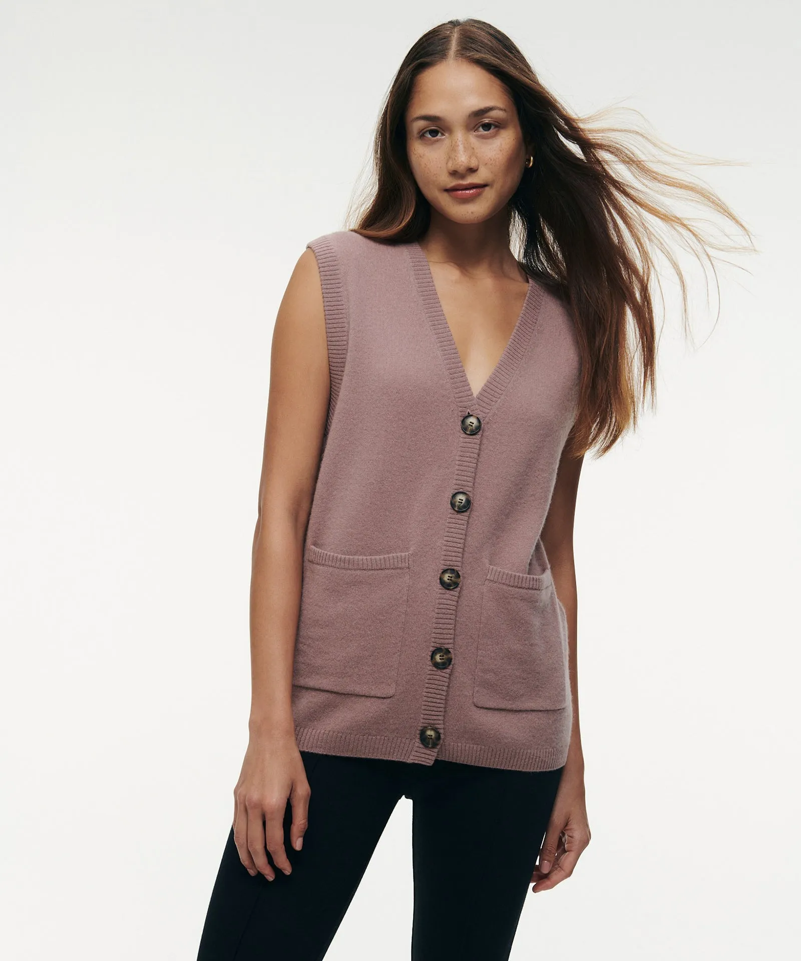 Cashmere Sleeveless Button Up Cardigan