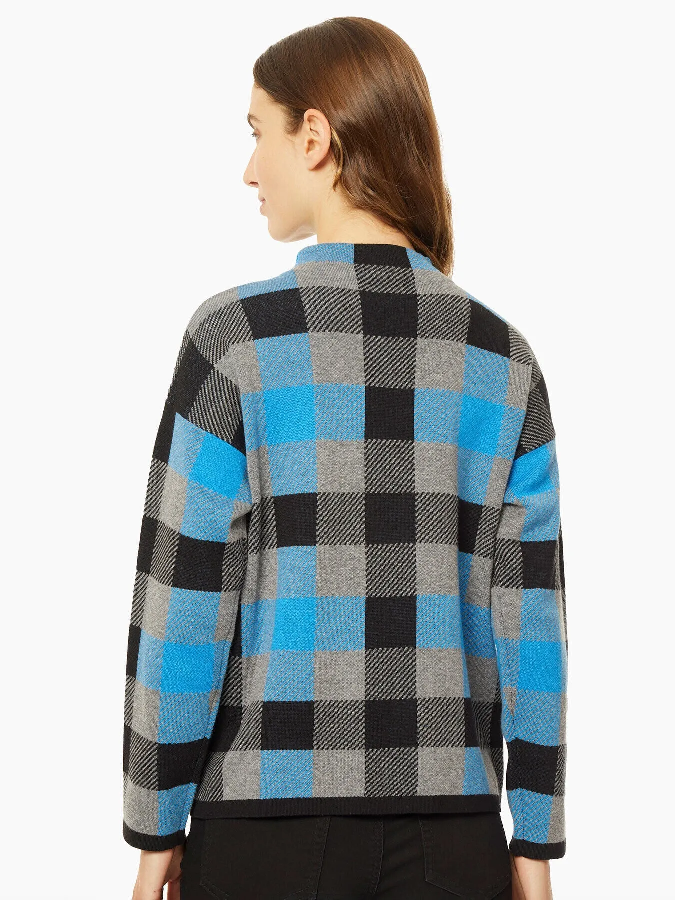 Checked Mock Neck Jacquard Sweater