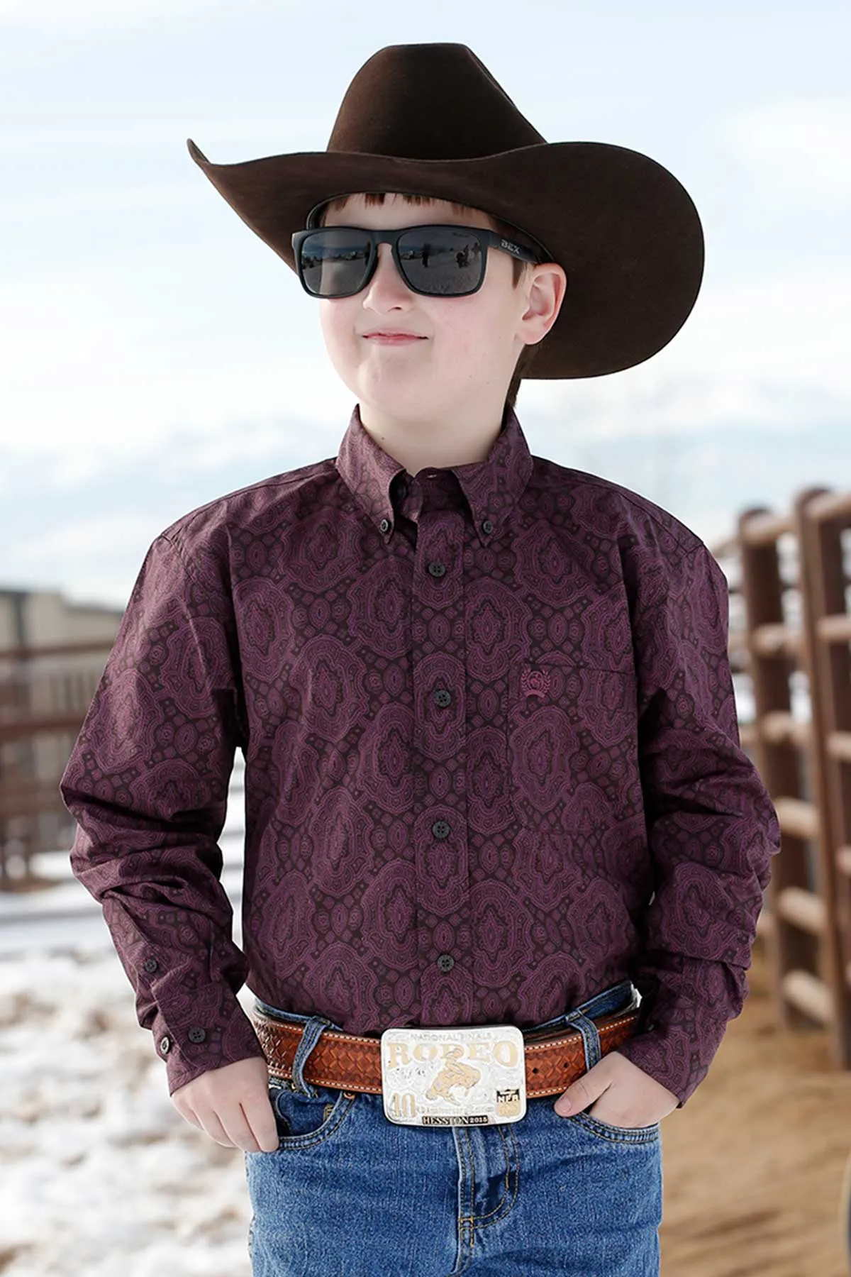 Cinch Boys Paisley Print Button Down