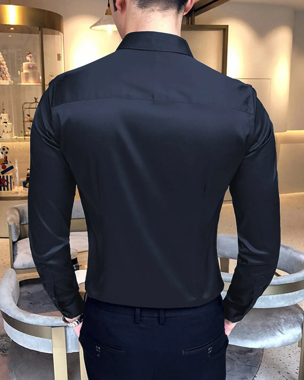 Classic Solid Black Men's Party Shirt