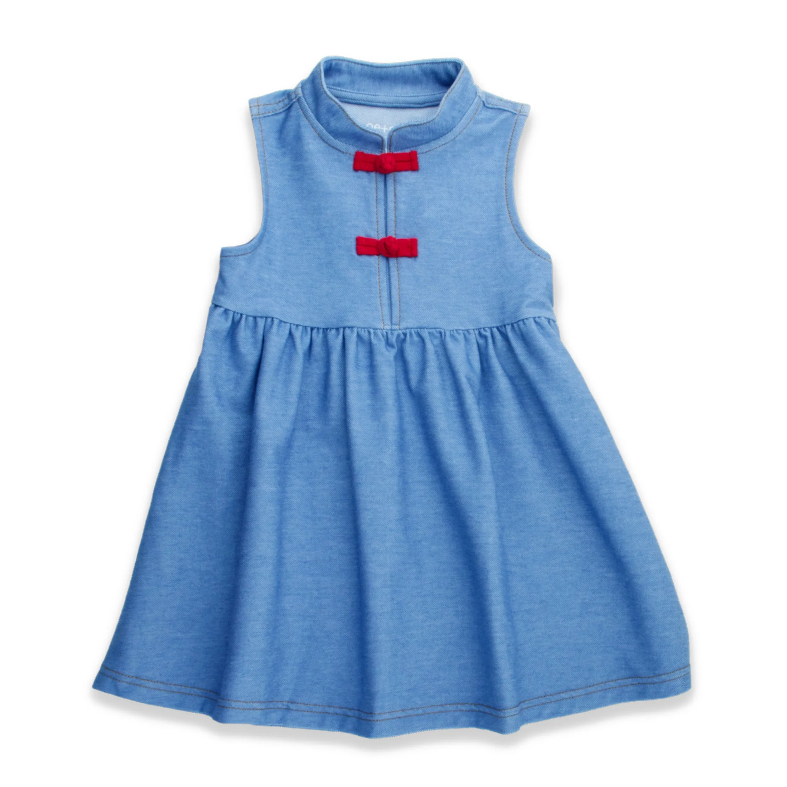 CNY Modern Blessings Toddler Kid Girl Sleeveless Mandarin Dress (Sky Blue)