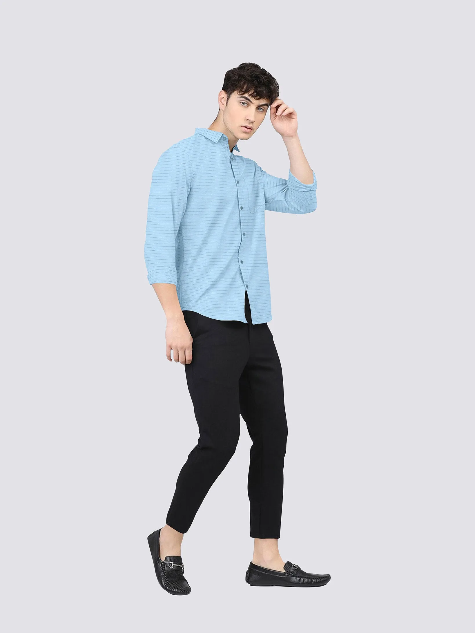 Columbia Blue  Color Weft Dobby Soft Cotton Solid Shirt