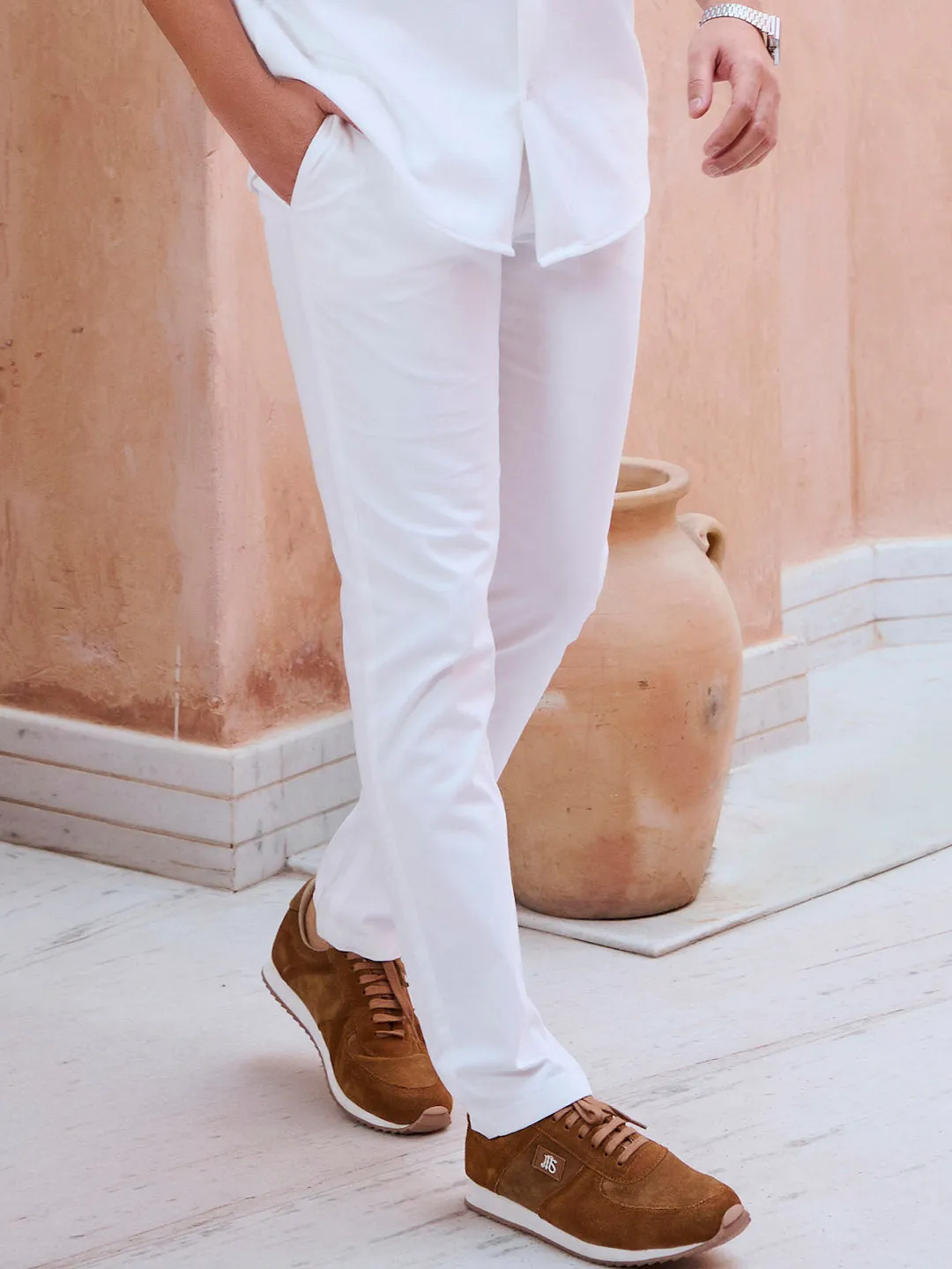 Comfort Fit Stretch Cotton White Chinos - Stride