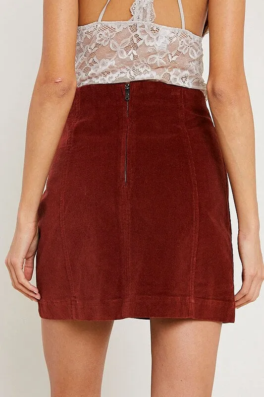 Corduroy Mini Skirt in Burl Wood