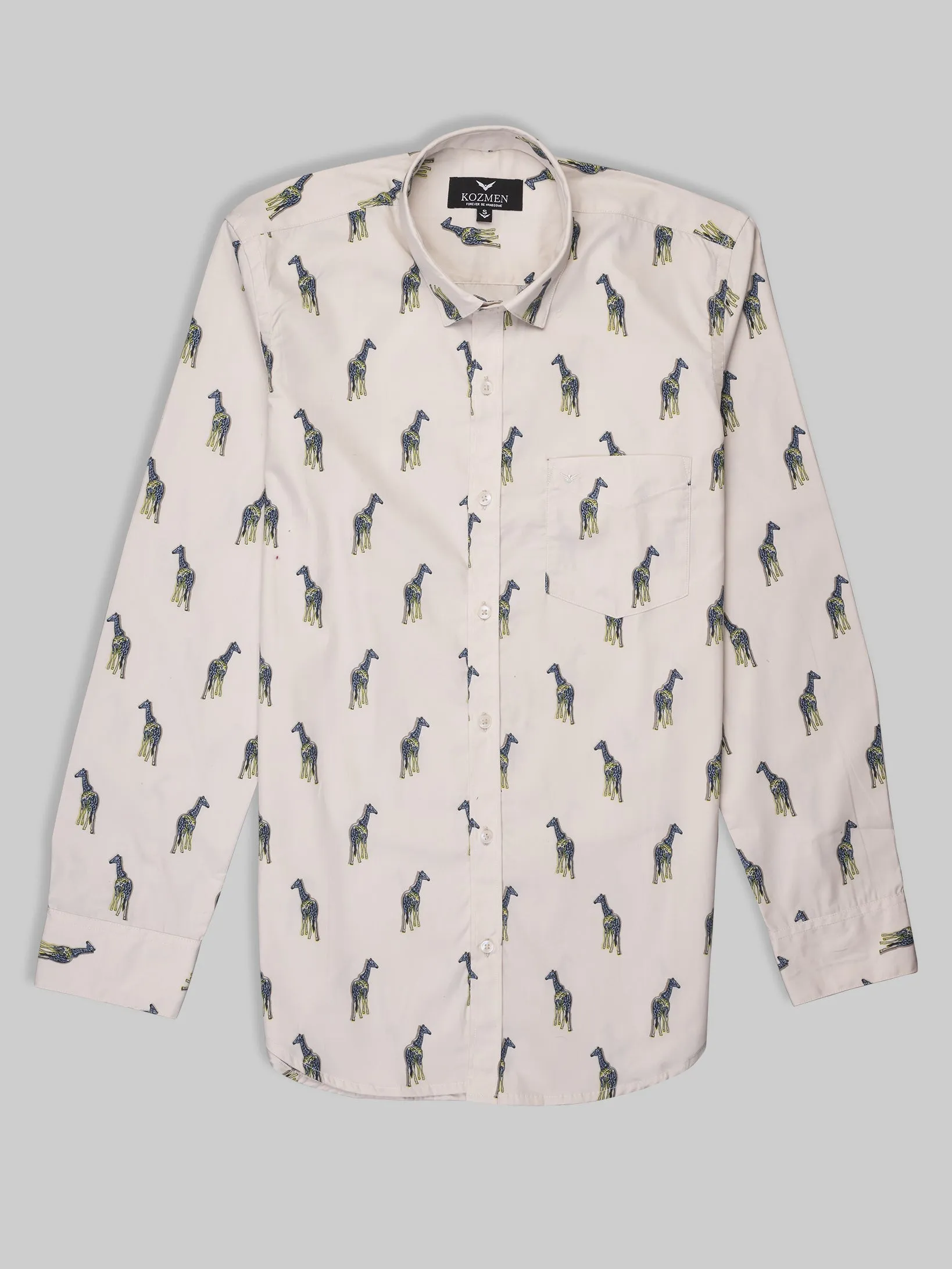 Cream Color Giraffe Print Cotton Shirt