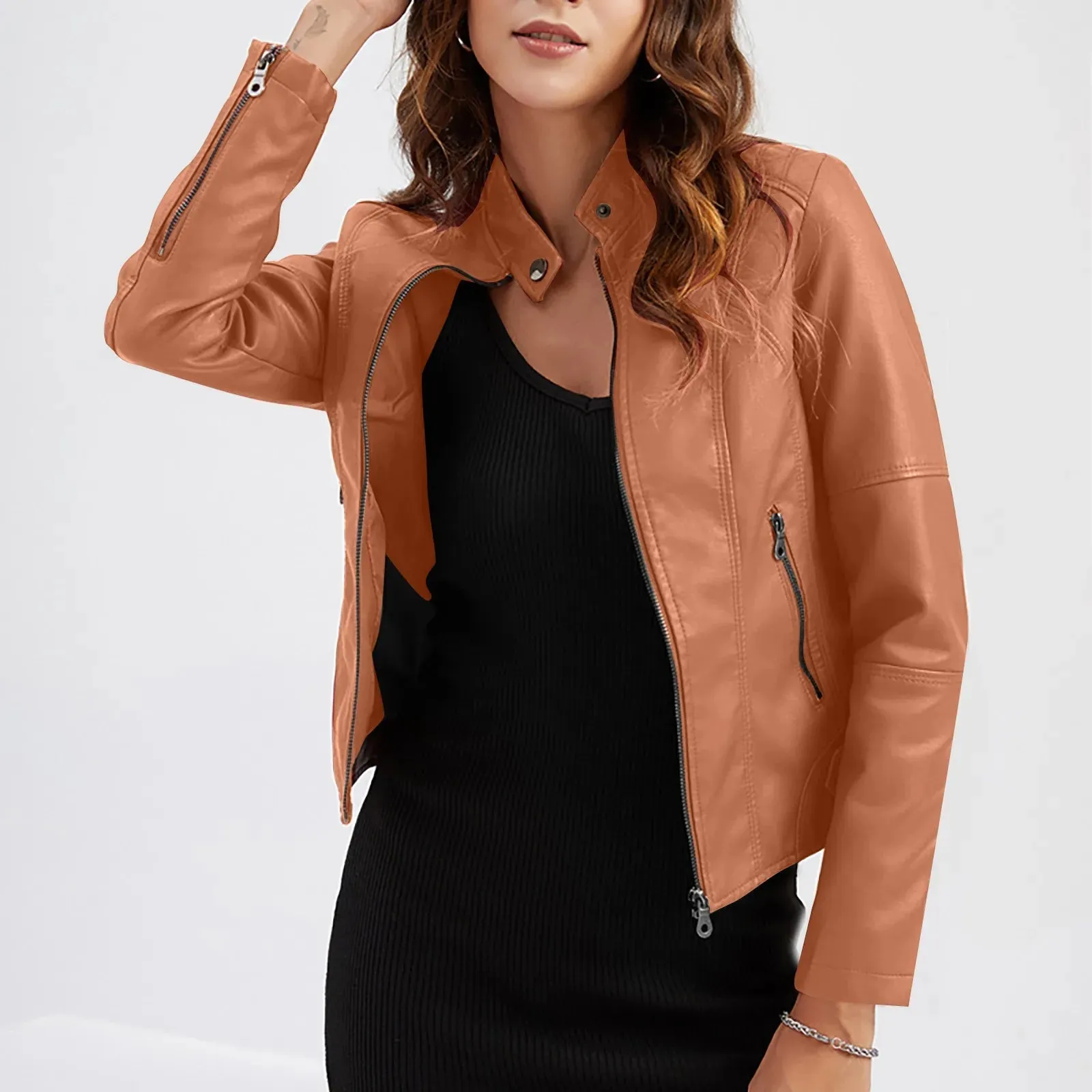 Crop Long Sleeve Pocket Ins Solid Standing Collar Formal Business Slim Women's Autumn Blazer Coat Jacket