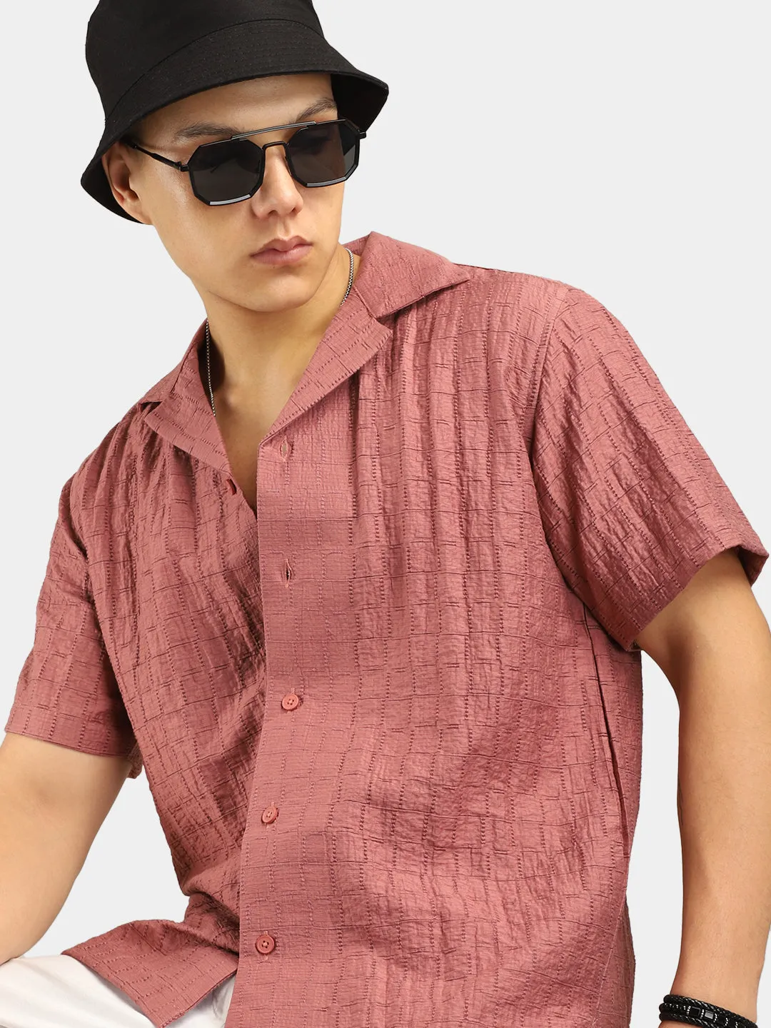 Crotchet Peach Half Sleeve Shirt