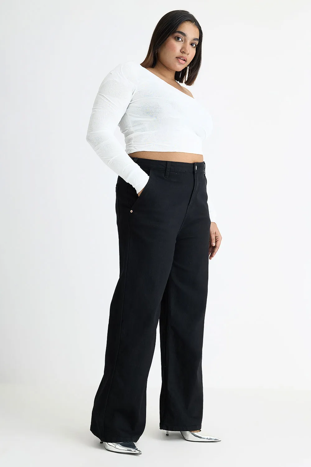 Curve Black Wide Leg Jeans