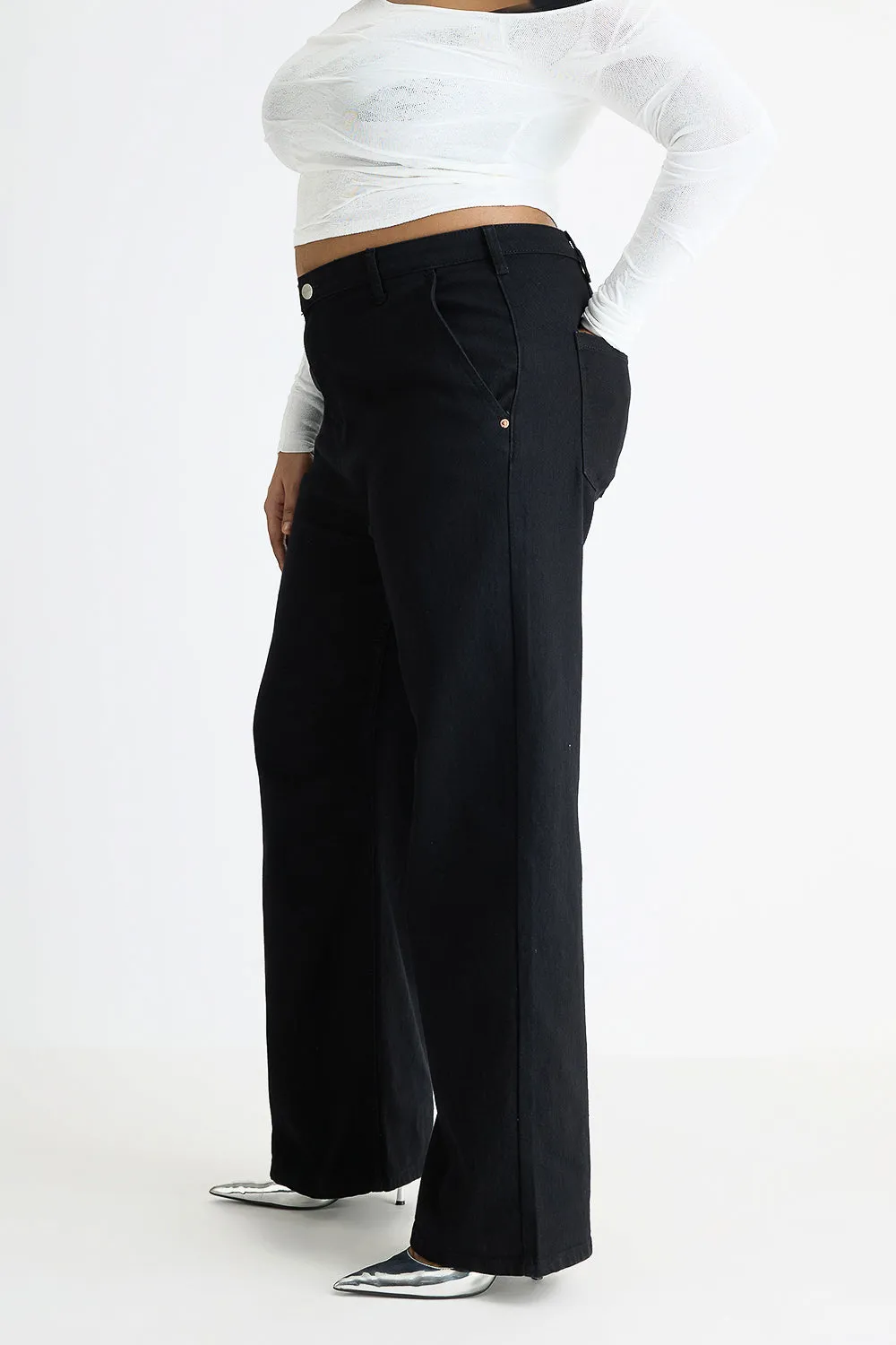 Curve Black Wide Leg Jeans