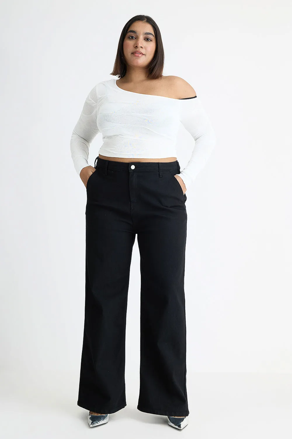 Curve Black Wide Leg Jeans