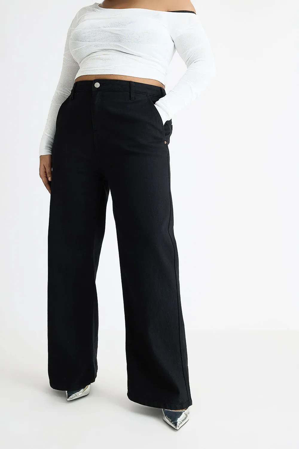 Curve Black Wide Leg Jeans