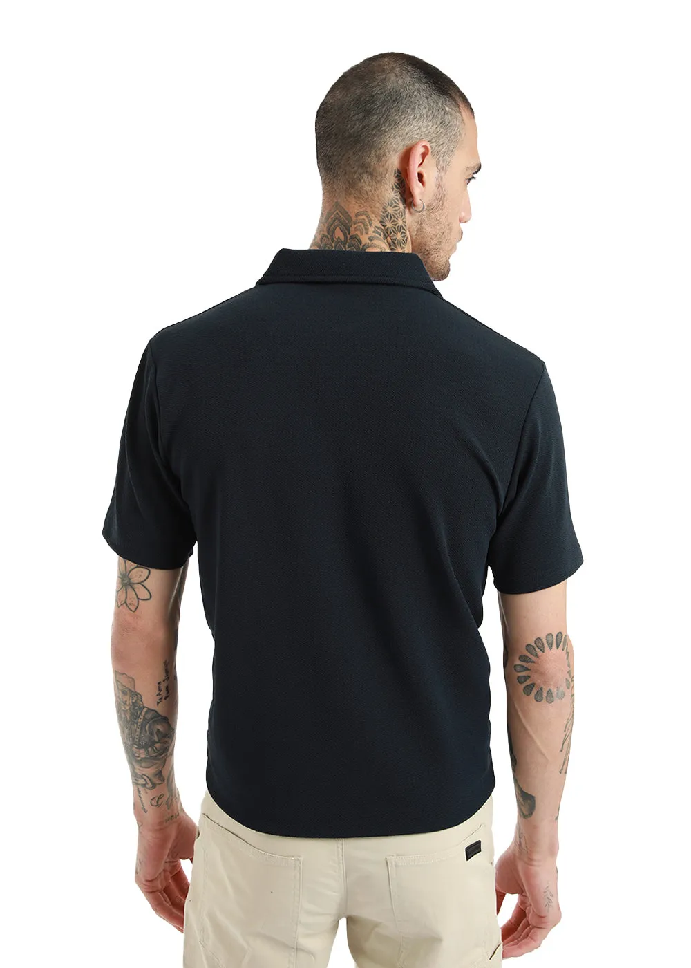 Dark Blue Classic Textured Polo T-shirt