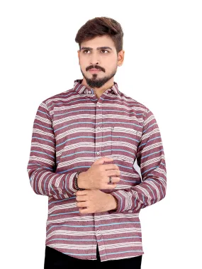 Dark Mauve Horizontal Multitrack Striped Shirt