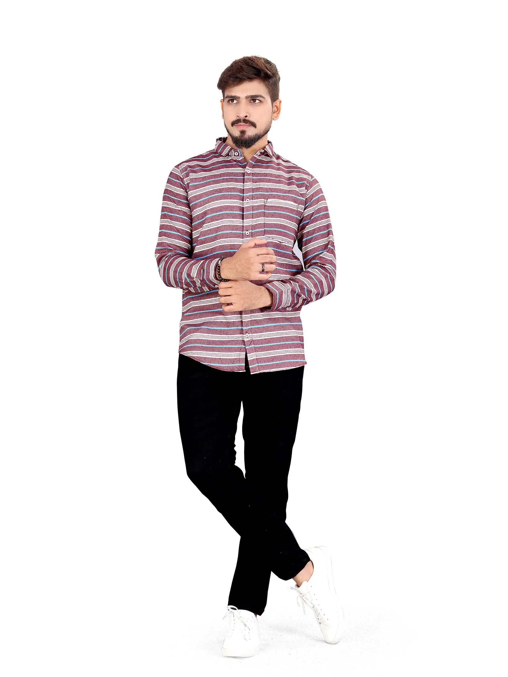 Dark Mauve Horizontal Multitrack Striped Shirt