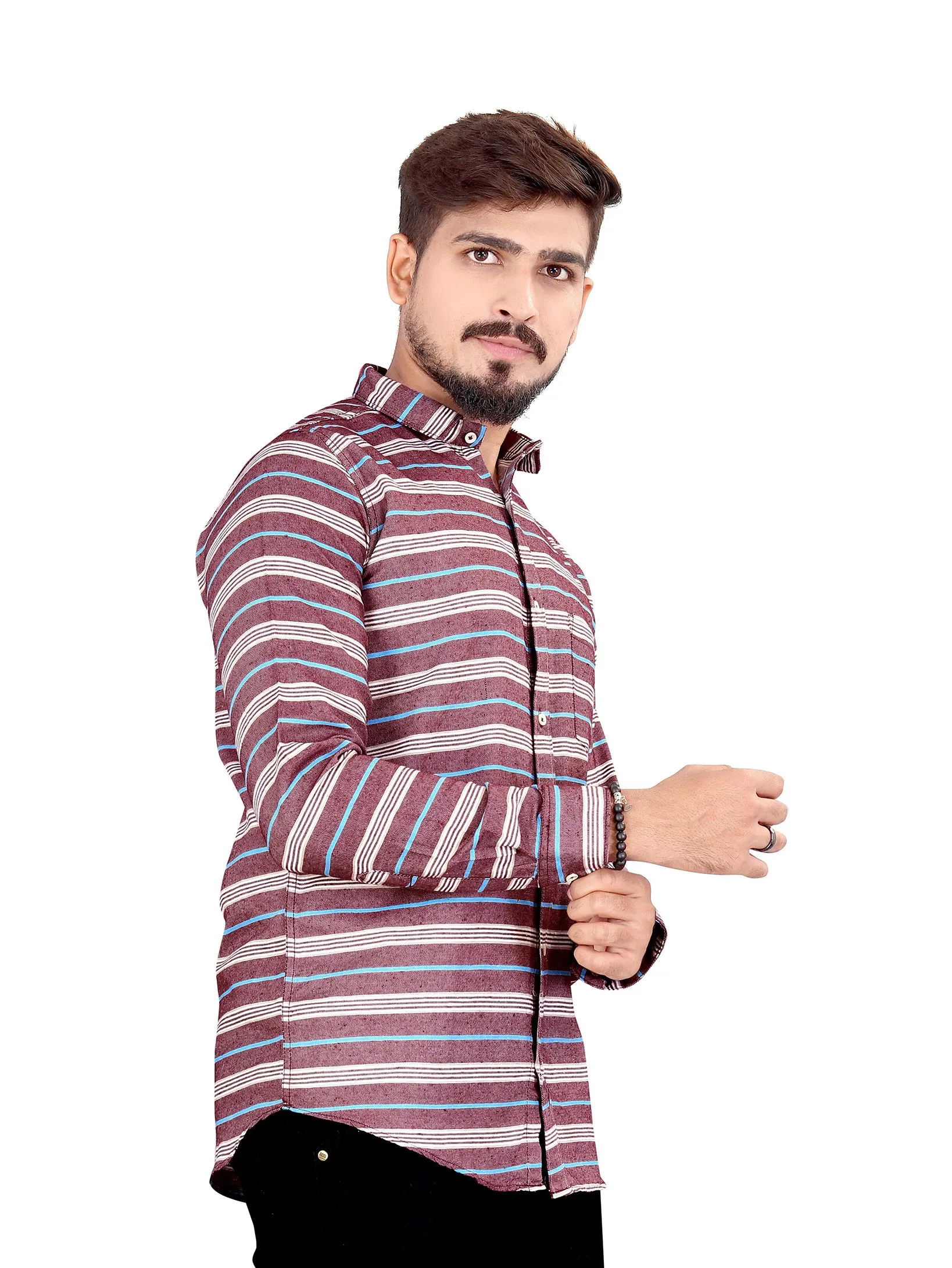 Dark Mauve Horizontal Multitrack Striped Shirt