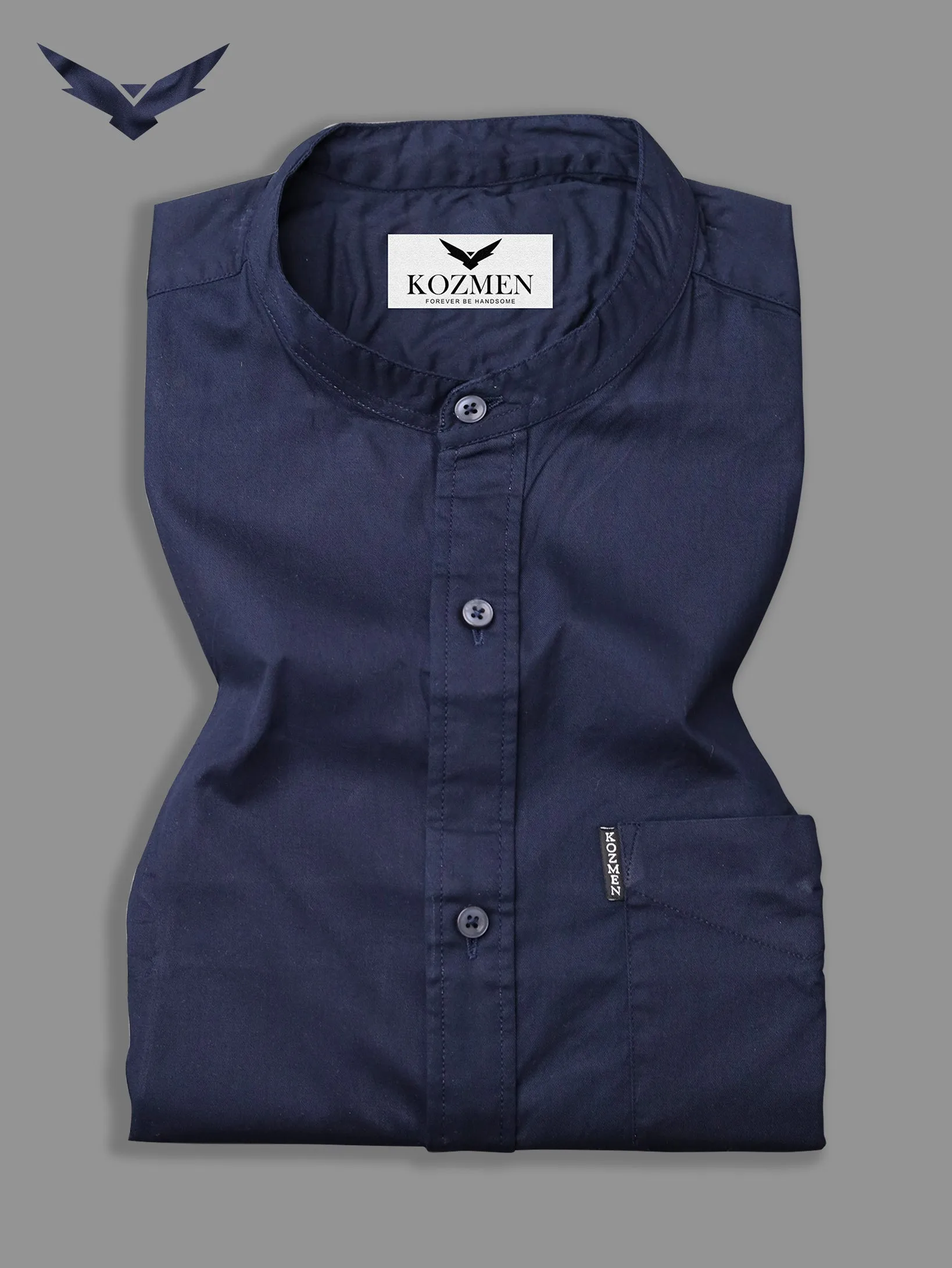 Denim Blue Premium Super Soft Solid Cotton Mandarin Collar Shirt