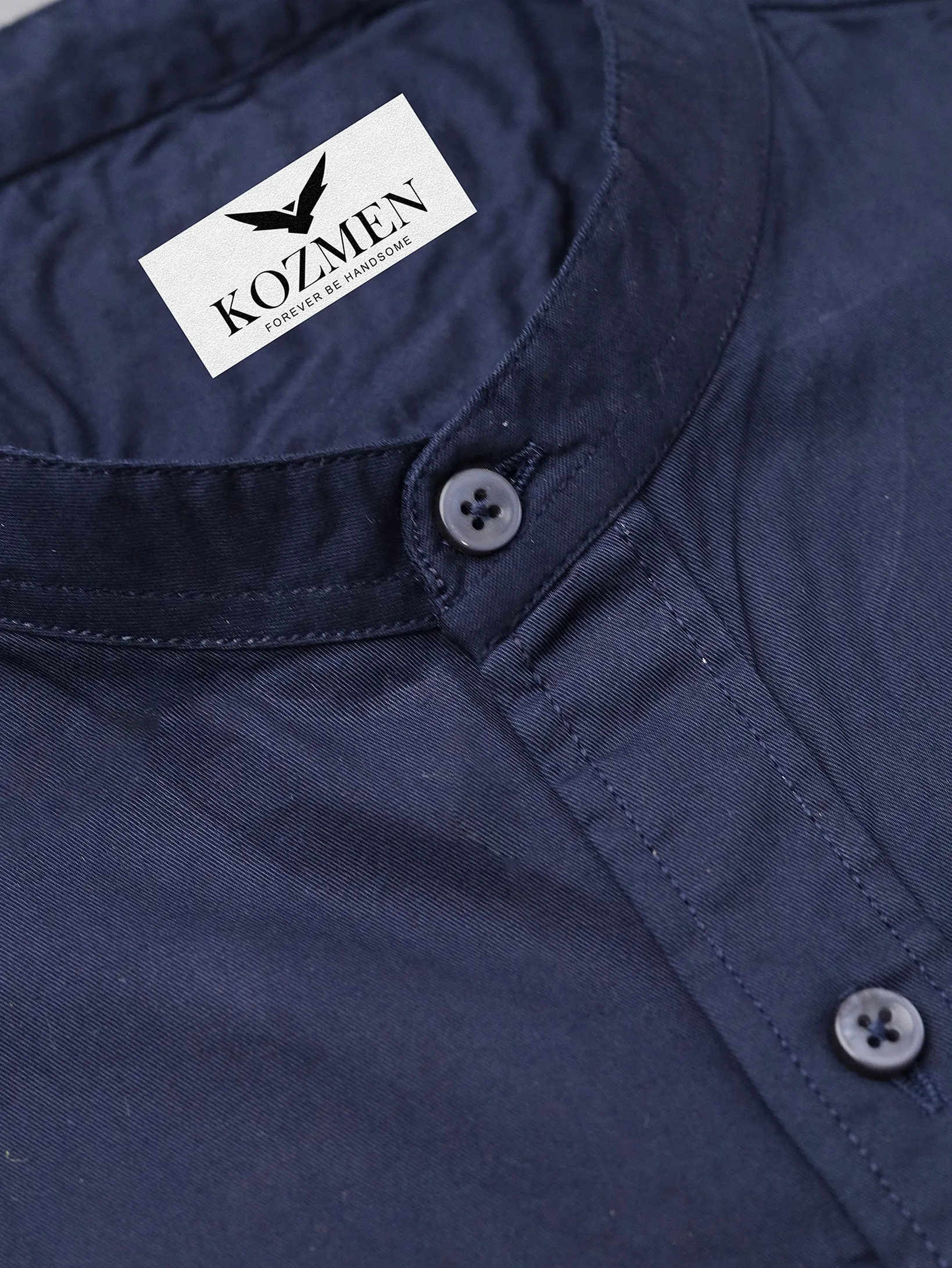 Denim Blue Premium Super Soft Solid Cotton Mandarin Collar Shirt