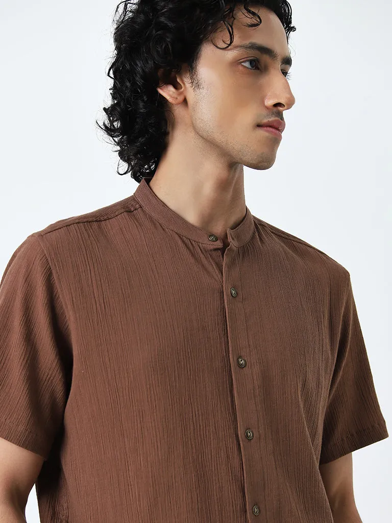 ETA Brown Textured Resort-Fit Cotton Shirt