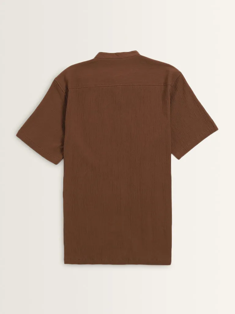 ETA Brown Textured Resort-Fit Cotton Shirt