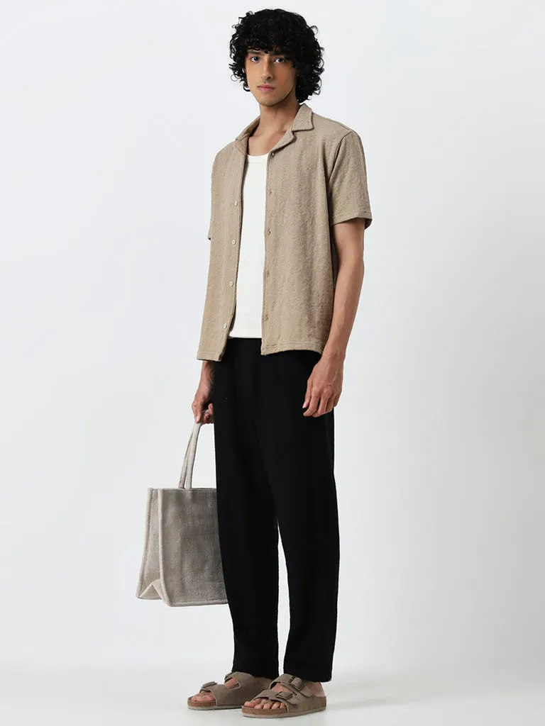 ETA Dark Taupe Textured Relaxed Fit Shirt