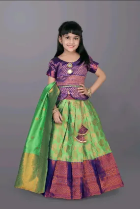 Ethnic Kids Green Girl Lehenga Choli Dupatta