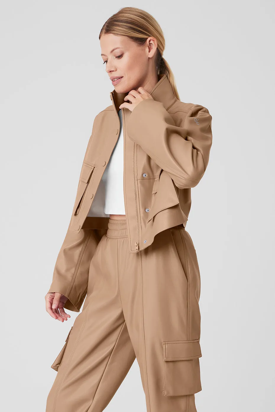 Faux Leather Power Hour Jacket - Toasted Almond