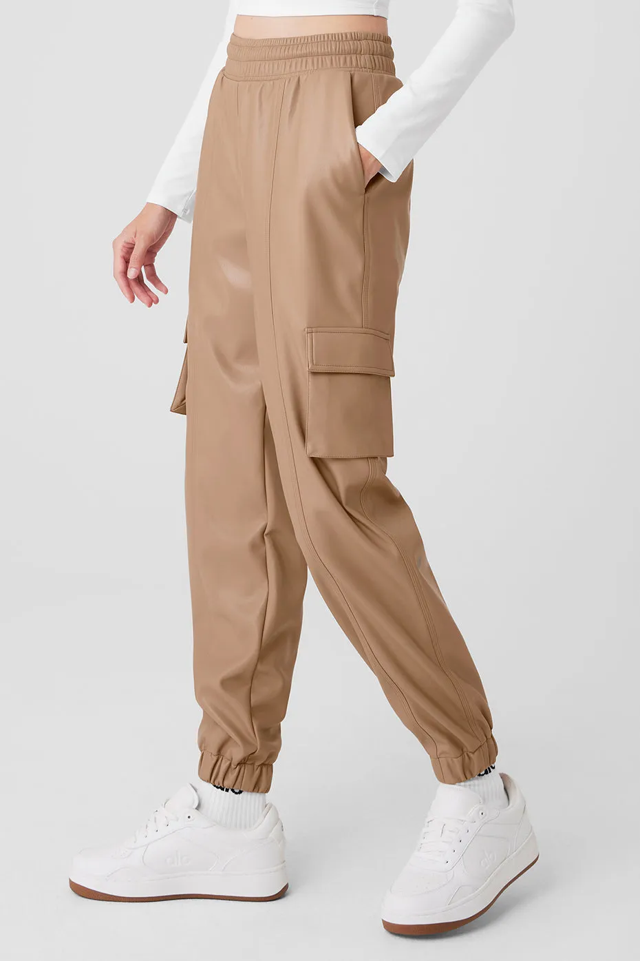 Faux Leather Power Hour Jogger - Toasted Almond