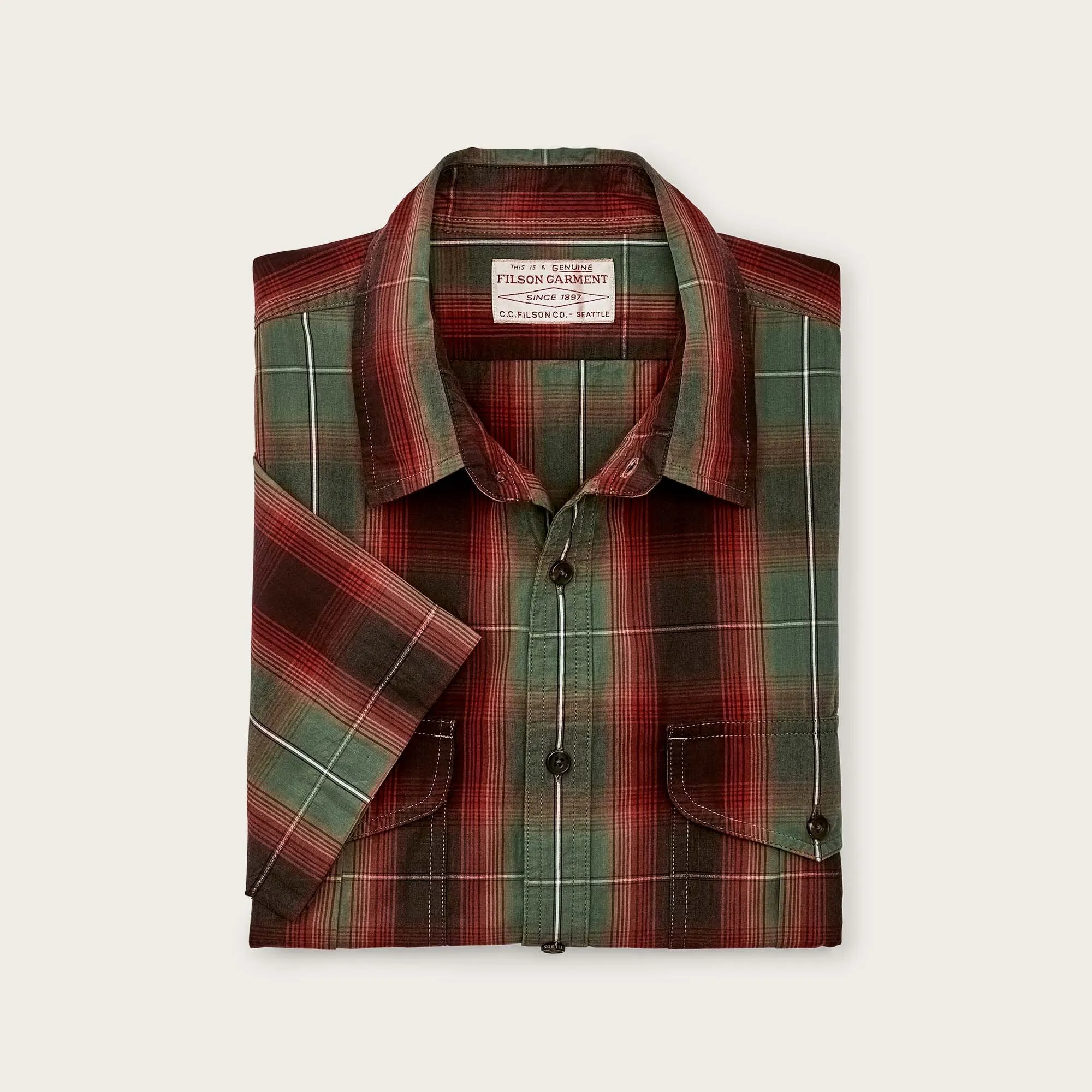 FILSON'S WASHED SHORT SLEEVE FEATHER CLOTH SHIRT