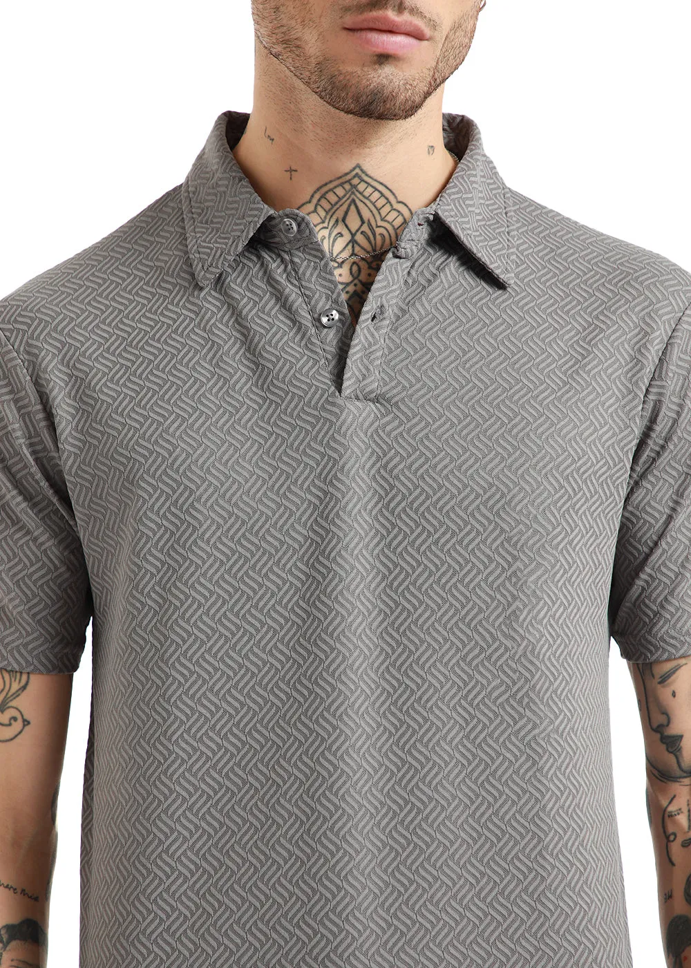 Gray twin weave Polo T-shirt