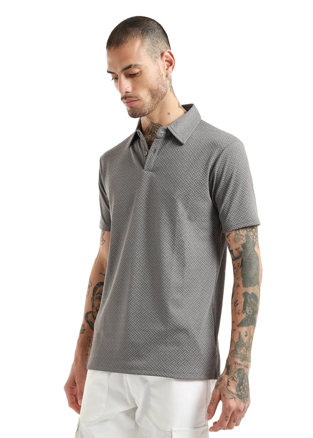 Gray twin weave Polo T-shirt